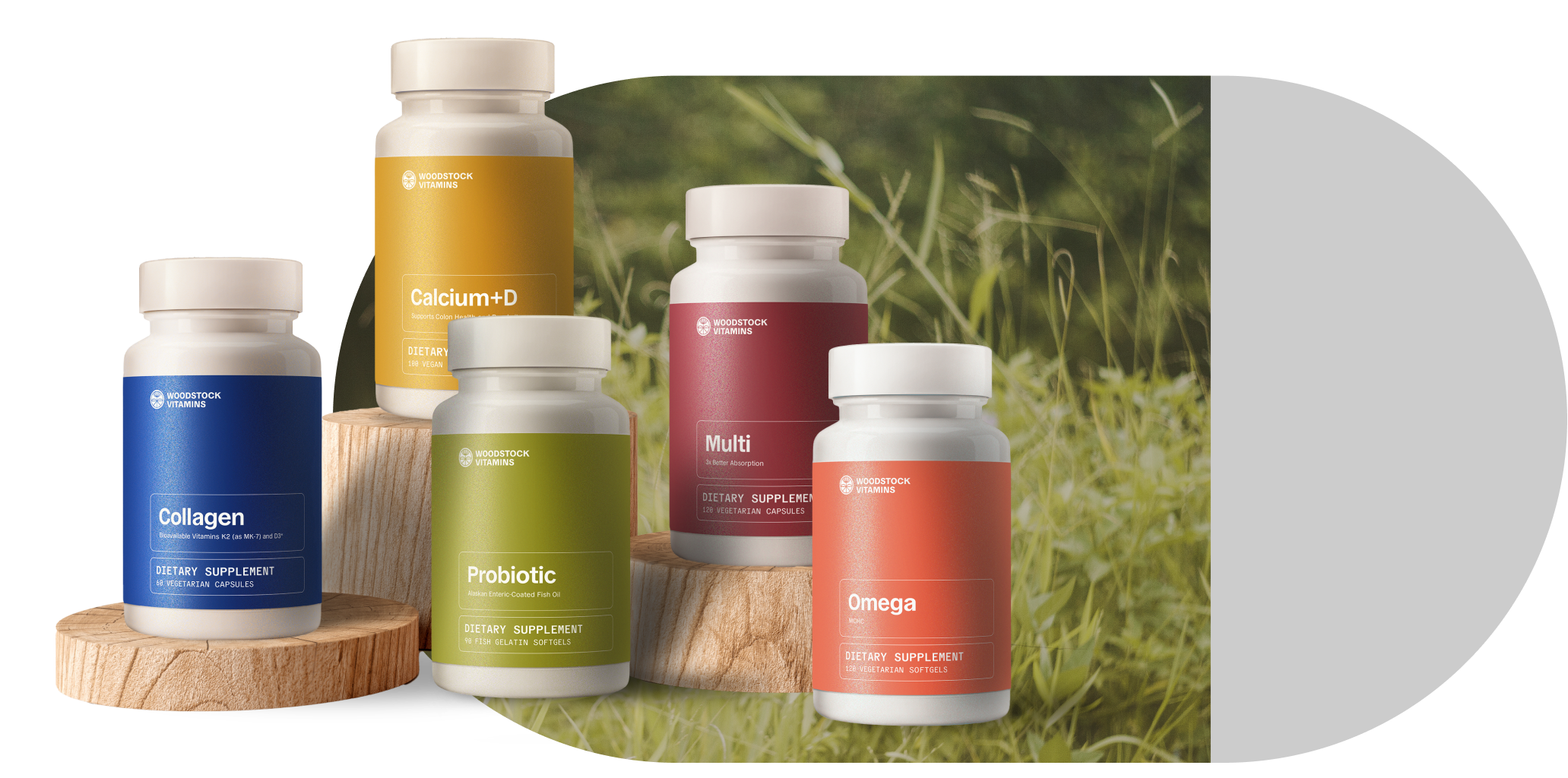 Woodstock Vitamins product bottles