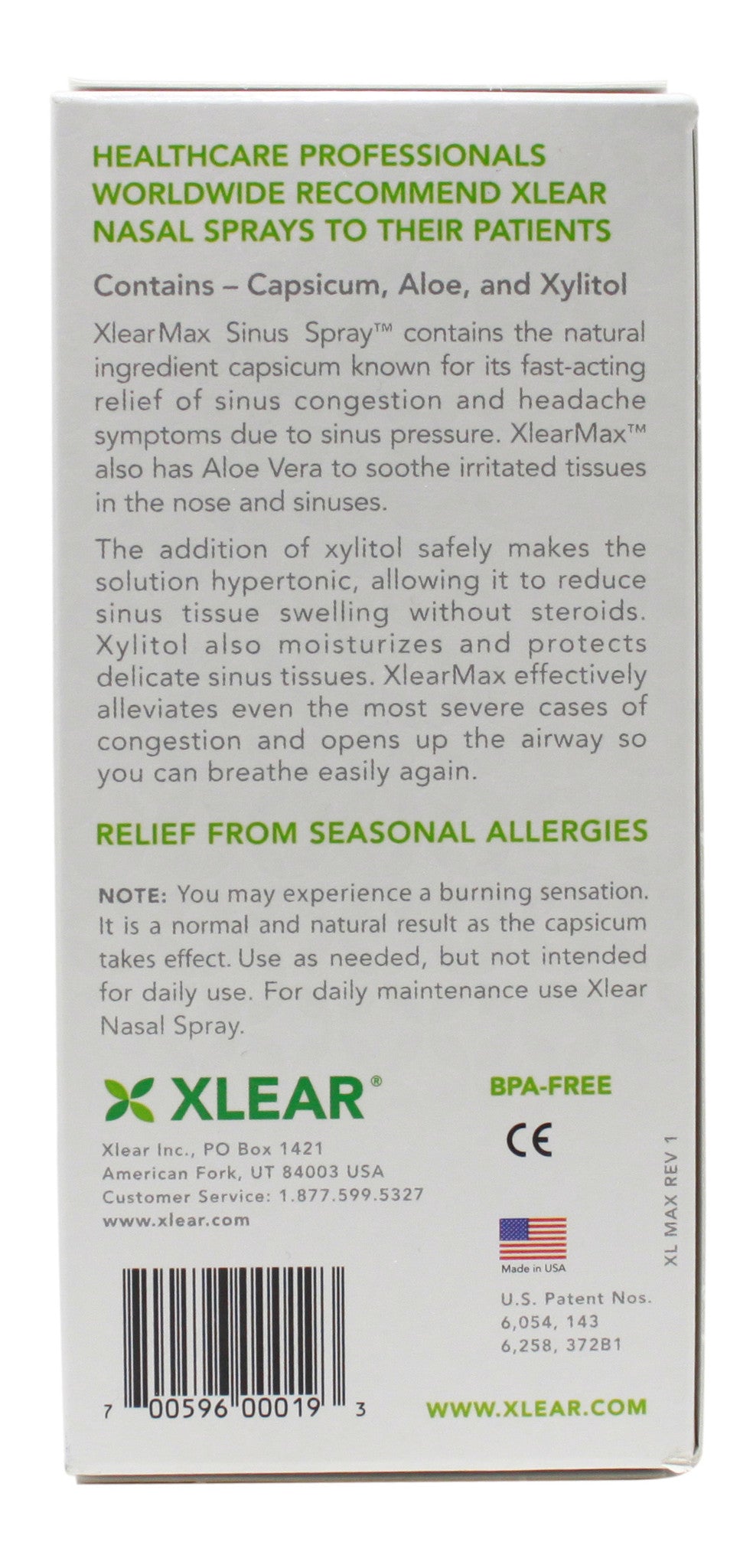 Xlear Max Sinus Spray - 1.5 oz Liquid Supplement Facts