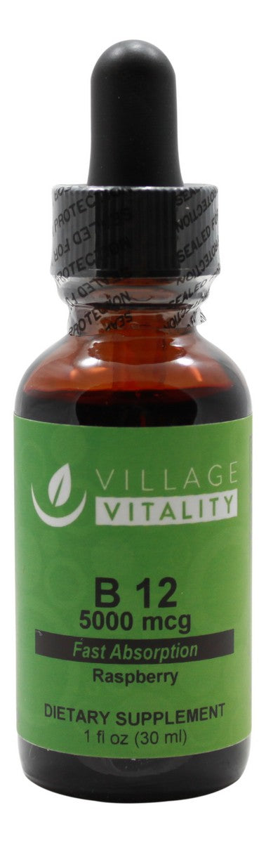 B12 5000 mcg Liquid Raspberry- 1 oz- Front