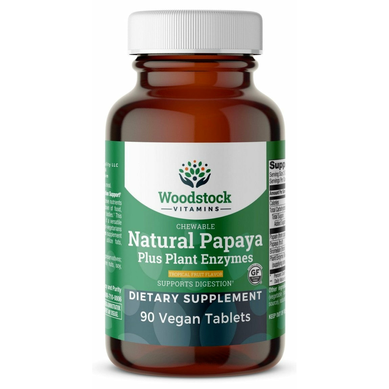 Chewable Natural Papaya - Natural Tropical Fruit Flavor - 90 Tablets