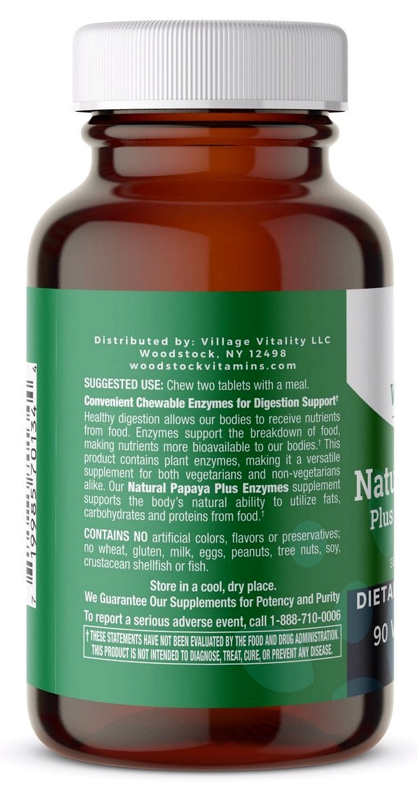 Chewable Natural Papaya - Natural Tropical Fruit Flavor - 90 Tablets