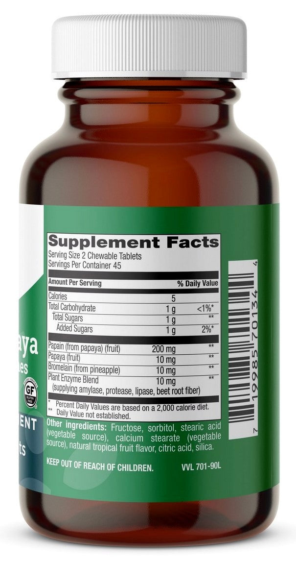 Chewable Natural Papaya - Natural Tropical Fruit Flavor - 90 Tablets