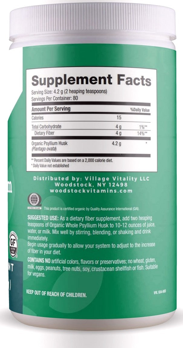 Organic Whole Psyllium Husk Powder - 12 oz