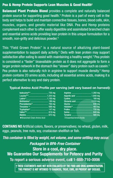 Organic Balanced Plant Protein Blend - Natural Vanilla Flavor - 13.8 oz Powder