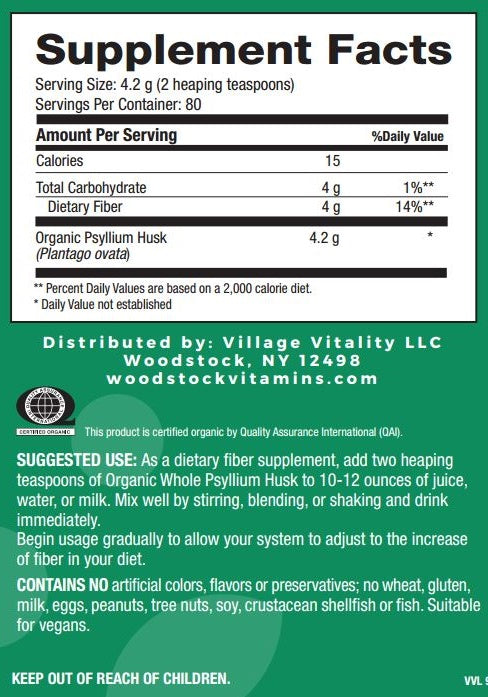 Organic Whole Psyllium Husk Powder - 12 oz