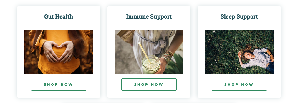 Sample of Woodstock Vitamin's Guided Health Concern Shopping.